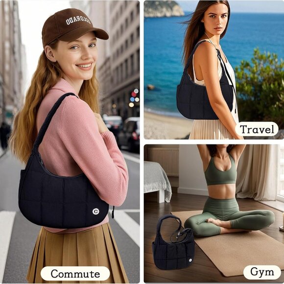 Puffer Shoulder Bag Nylon Small Crossbody with Adjustable Strap for Women - Picture 7 of 7